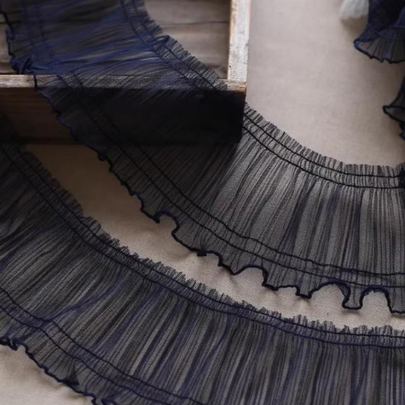 

Кружево из тюля шириной 10 см с плиссировкой «орган» и волнистым краем для платьев своими руками для женщин 2025, ткань для шитья юбок, постельное белье, аксессуары для дивана, ткань 1 yard темно-синий