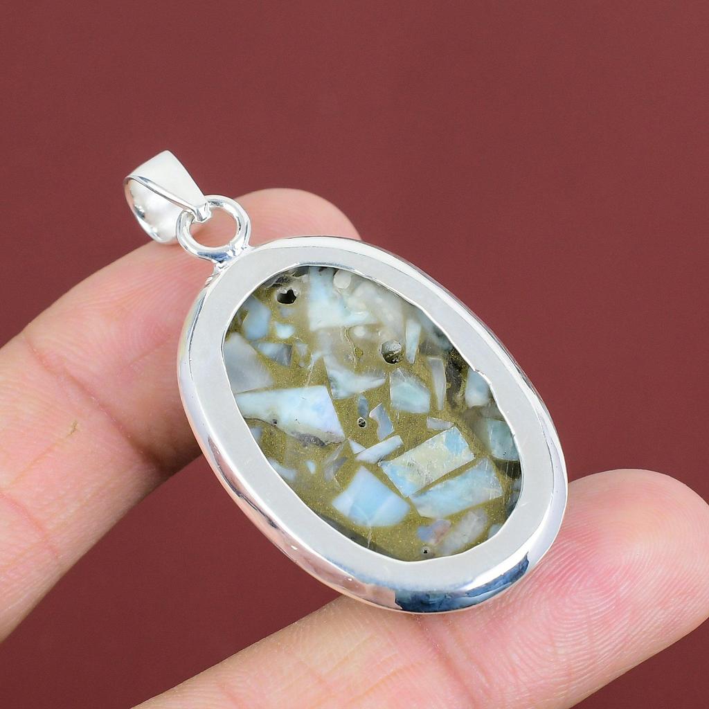 Copper Larimar Pendant Handmade Gemstone Pendant 925 Sterling Silver Pendant Top Quality Copper Larimar Jewelry Unique Pendant Gifts For Him