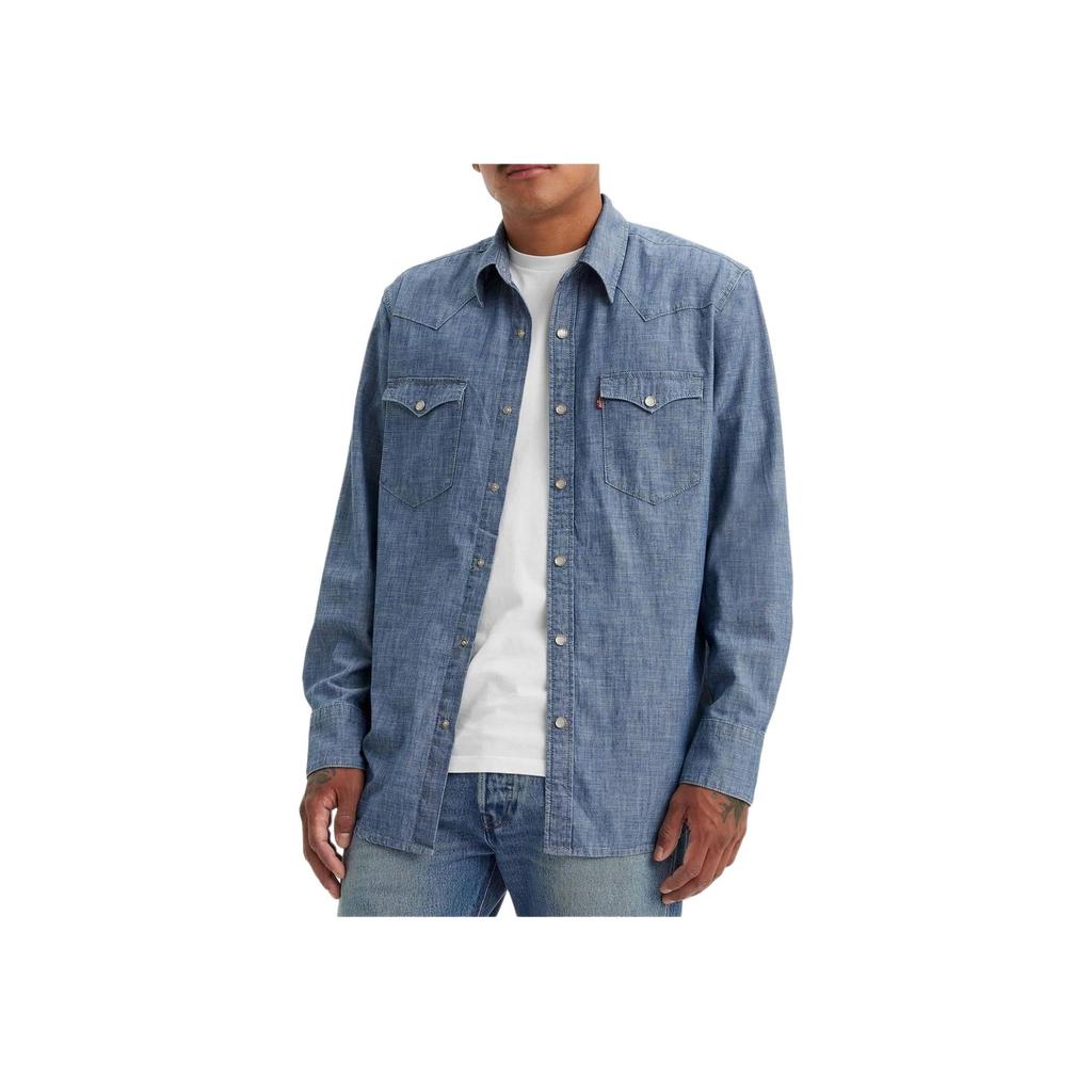 Levis Barstow Standard Fit Leichtes Westernhemd Uni Button-Down Denim Langarmhemd Herrenhemden Blau 85744-0067
