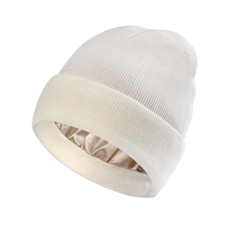 European-American Autumn/Winter Silk Satin Knitted Hat: Hairstyle Protection & Warmth