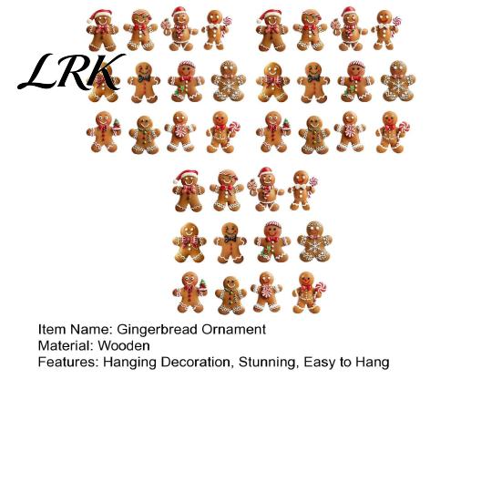 Christmas Fireplace Ornament Set Gingerbread Man Wooden Ornaments, Cute Xmas Tree Vintage Style Holiday Favors Hanging Decoration for Party
