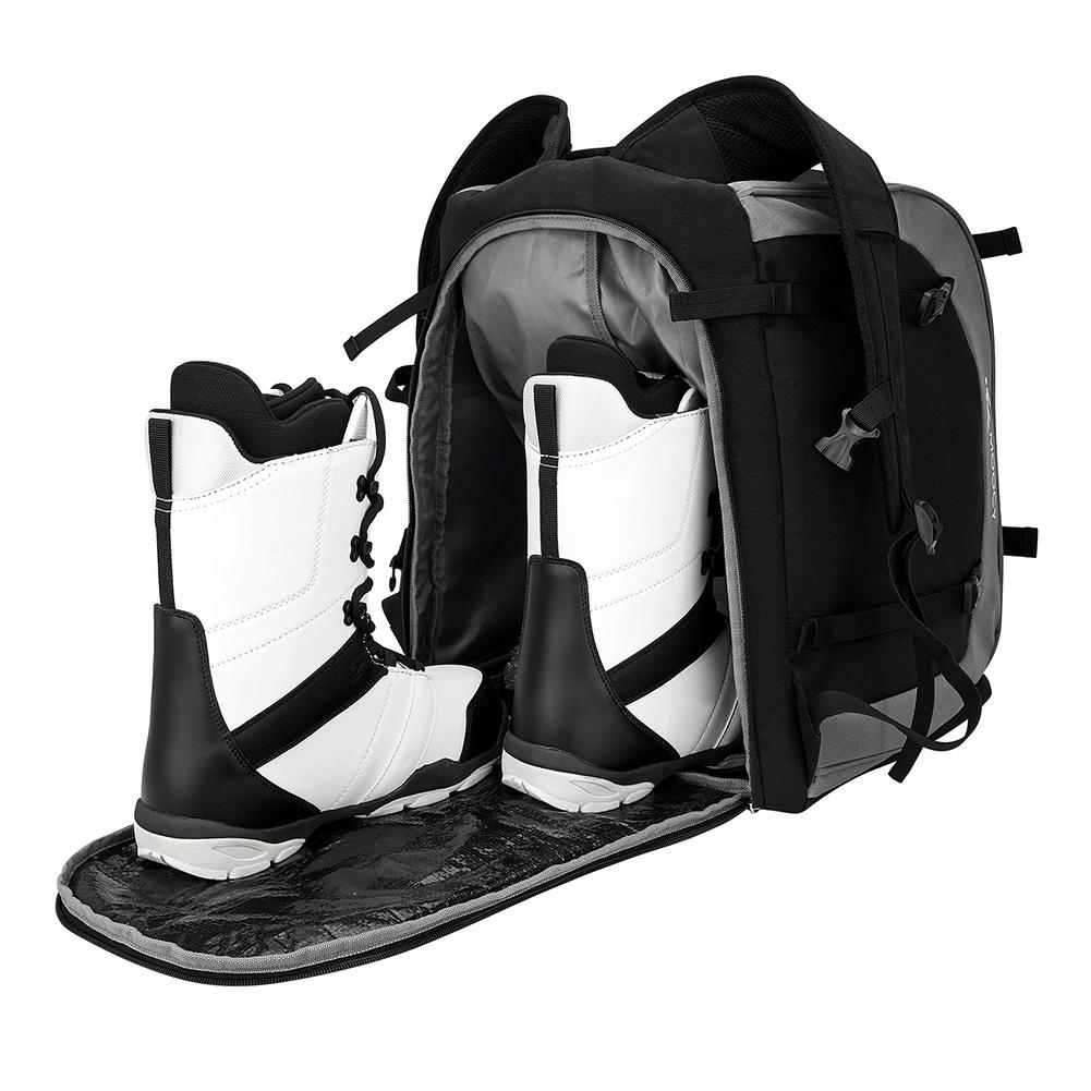 65L Ski Snowboard Boots With Split Level Design Skiing Gear Bag Travel Backpack For Ski Helmets Goggles Accessories Men Women 21x15x13 In