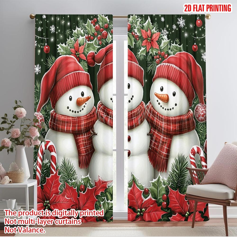

2 шт., 2D-печать на ткани для штор, милые снеговики, рождественские праздники, универсальный, 100% полиэстер (без удилища) Идеал для декора комнаты 52.50×116.00 CM 2pcs