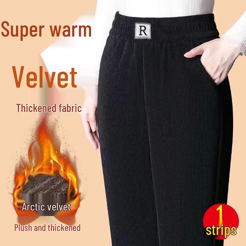 High Waist Thickened Velvet Chenille Corduroy Pants for Middle-aged Women - Warm, Elastic, Casual Fit