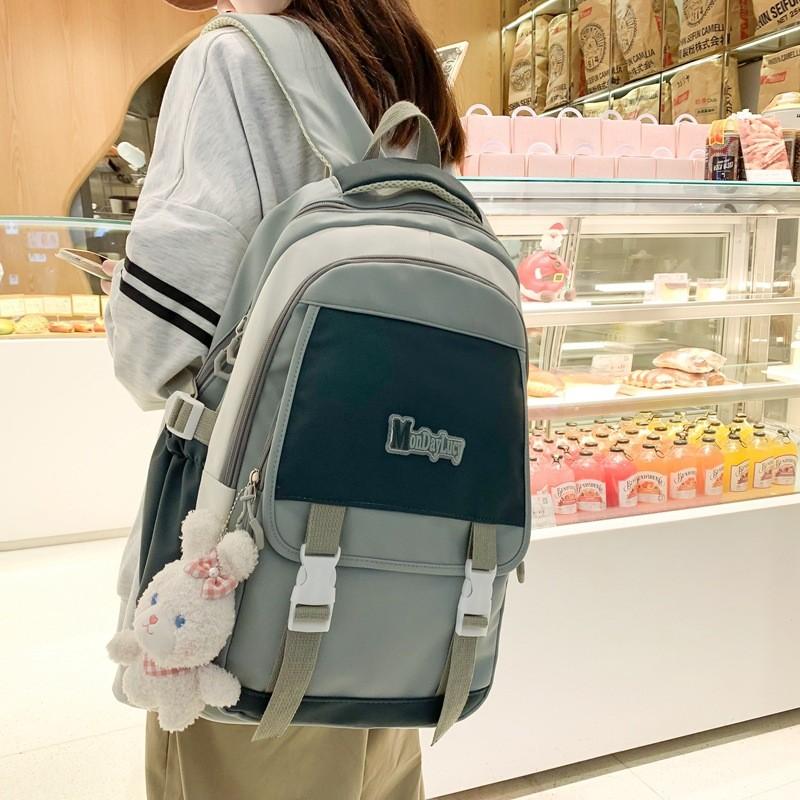 Simple Solid Color Letter Decoration Student Leisure Backpack For Daily Use