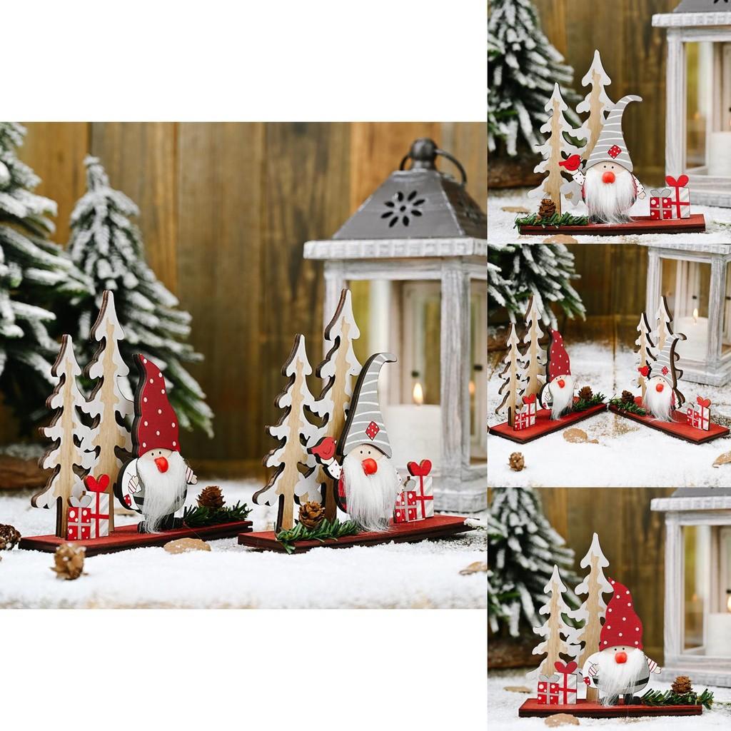 Charmig Trä Kotte Dubbelt Träd Jultomte Figur För Festlig Juldekoration