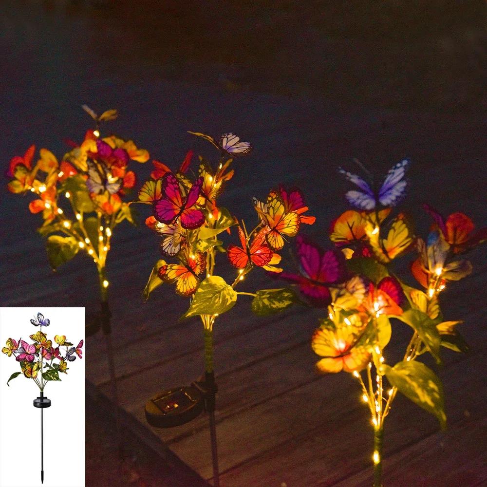 Solar Simulation Flower Butterfly Lawn Light Ground Plug Lamp Lawn Light Holiday Garden Decor Outdoor Wedding Christmas Decor
