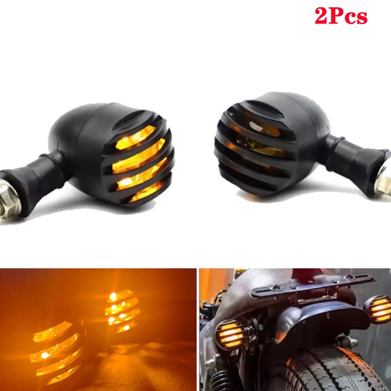 

Motorcycle Metal Turn Signal DRL Retro Led Black Grid Brake Light For Cafe Racer Bobber Chopper For Harley Sportster Yamaha 2Pcs