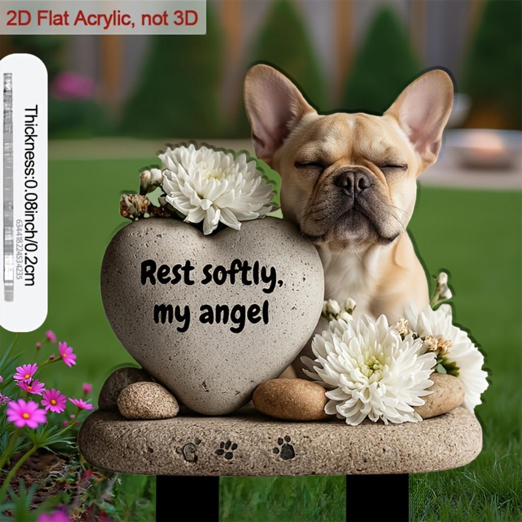 Acrylic Dog Memorial Plaque with Heart Stone Decor, 2D Flat Design for Garden & Small Dog Area, with Planter Ornament, Ideal Outdoor Yard Decoration