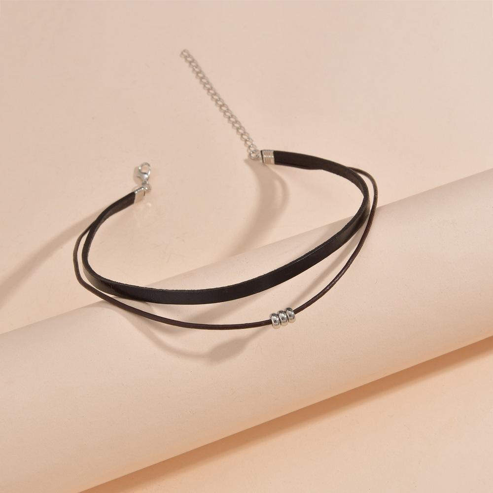 New Accessories Short Choker Leather Neck Double Layer Stacked Necklace Women's Clavicle Neck Chain Collar