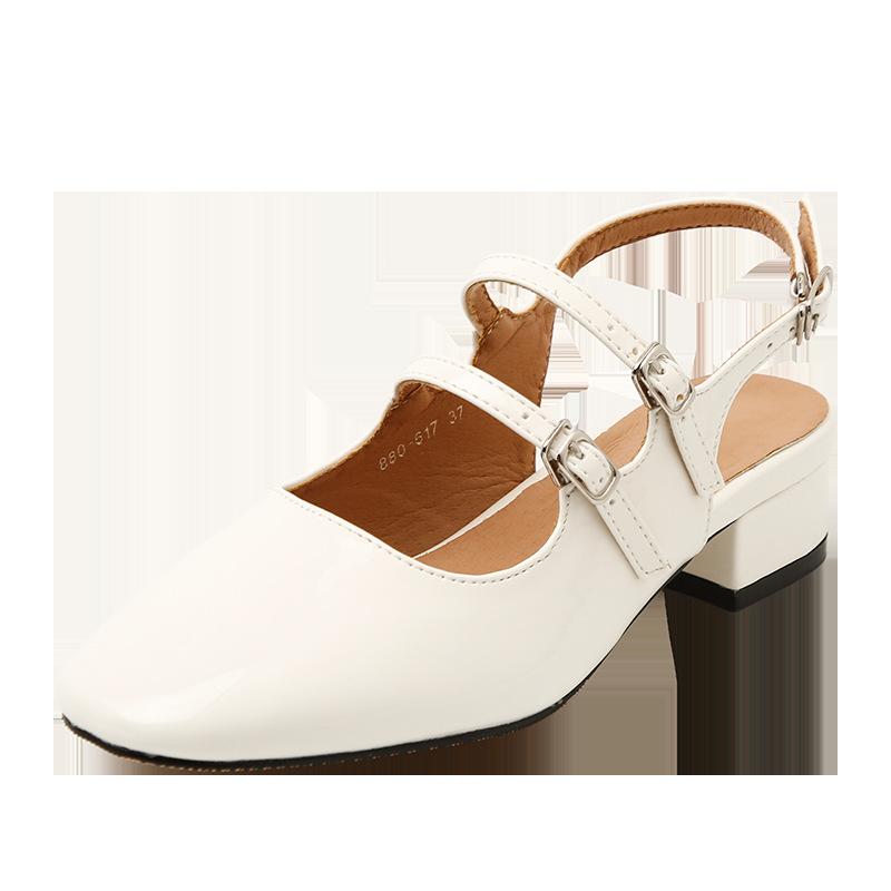 Grobabsatz Einzelne Schuhe Damen Flacher Ausschnitt 2021 Frühling neu Eckige Zehenpartie Doppelschnalle Retro Oma-Schuhe Mary Jane Schuhe Damen