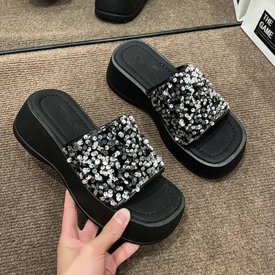 Slippers for Women Outdoor Fashion Beach Shoes New Flat Slipper Sequin Sandal Fashion Ladies Flip Flops 2025 Summer Women Slides
