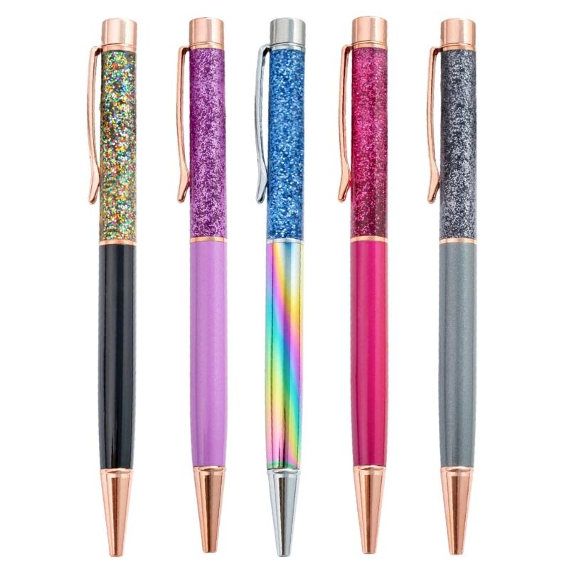 5Pcs Sequins Drift Sand Ballpoint Pens Refillable Metal Ballpoint Pens 1.0MM Tip for Daily Writing and Note Taking