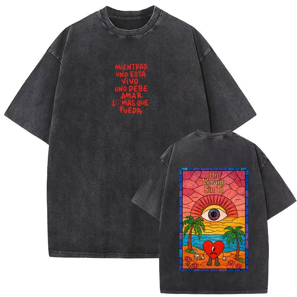 Washed Vintage Rapper Bad Bunny T-shirt DeBi TiRAR MaS FOToS DTMF World Tour T Shirt Gothic Cotton Oversized T-shirts