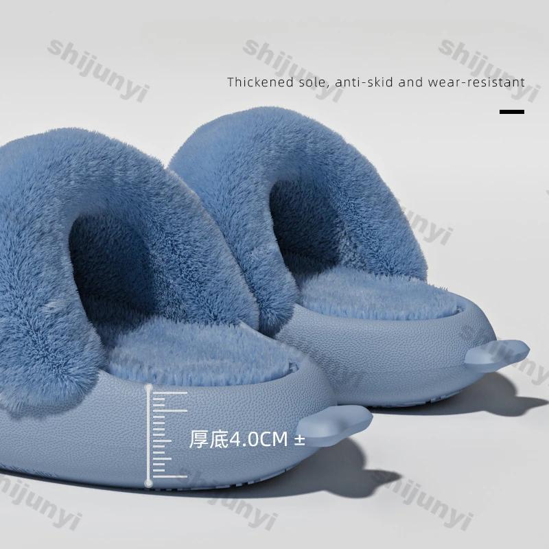 Módní dámské žraločí bavlněné pantofle Zimní voděodolné vnitřní protiskluzové pantofle Plyšové teplé párové Silná podrážka Odnímatelné žraločí žabky