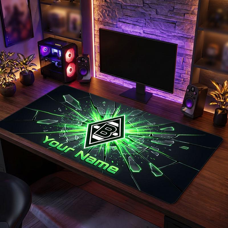 Borussia Mönchengladbach Individuelles Großes Mauspade, Personalisierter Namens-Textdruck, Fußball-Logo Rutschfeste Schreibtischmatte Gaming-Geschenk