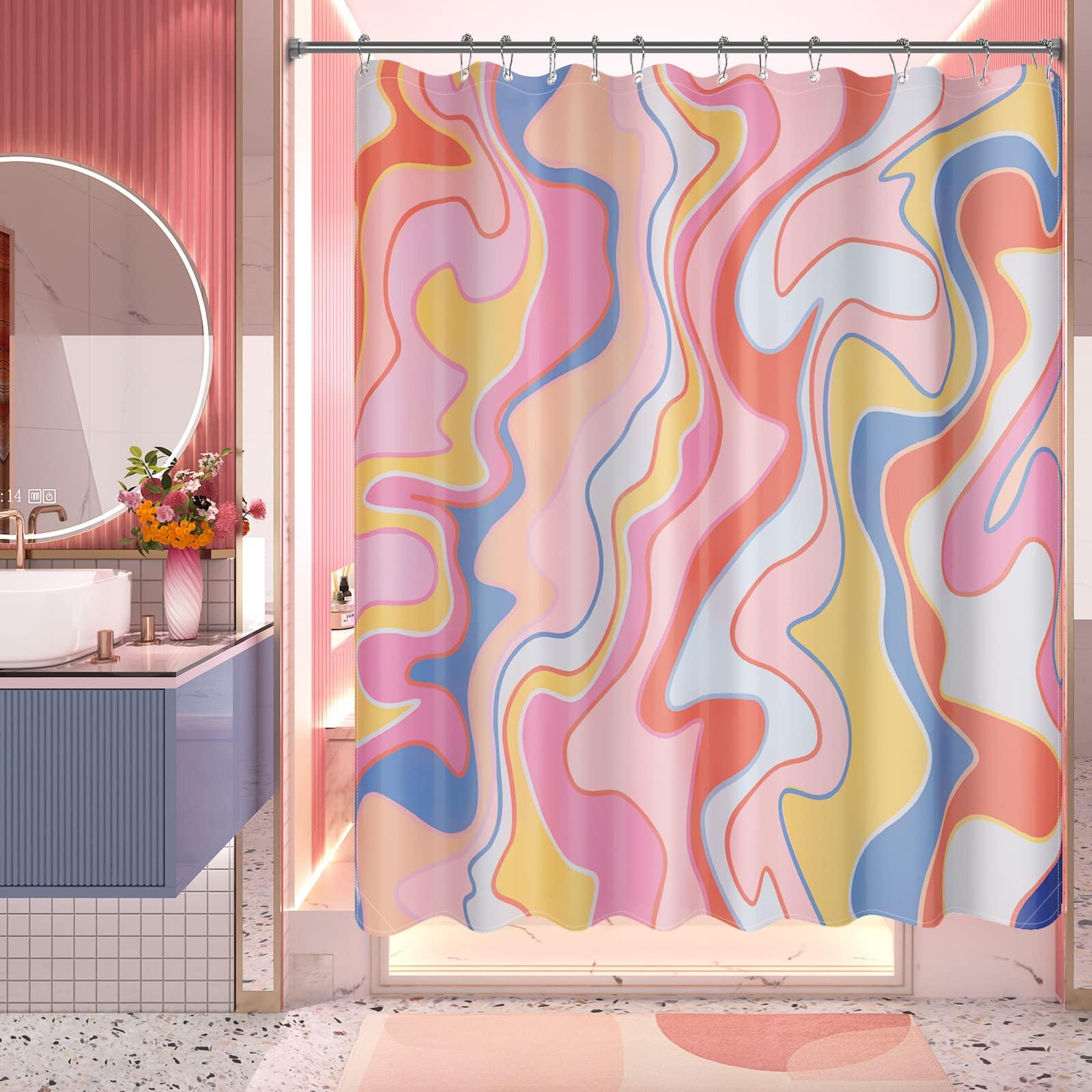 

Vikama Dopamine Fluid Wave Shower Curtain, Waterproof & Mildew-Proof Vibrant Girly Bathroom Partition Curtain Decoration W60H190(CM)-1 Pcs