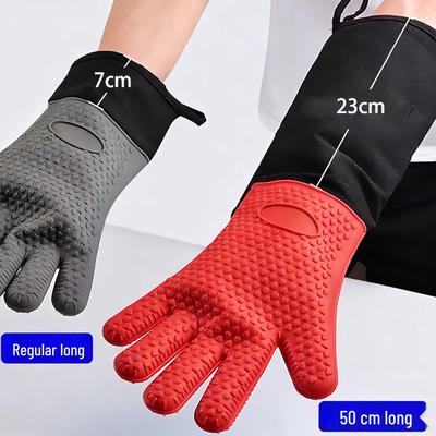 Hitzebeständige Silikon-Ofenhandschuhe - Verbrühschutz, Wasserdicht, Flexibel, Fünf-Finger-Design für BBQ und Backen.