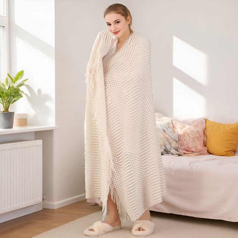 Nordische Woll-Sofa-Decke - Herbst/Winter Gemütlich Gestrickt für Klimaanlage, Weihnachten, Autonickerchen und Kissen