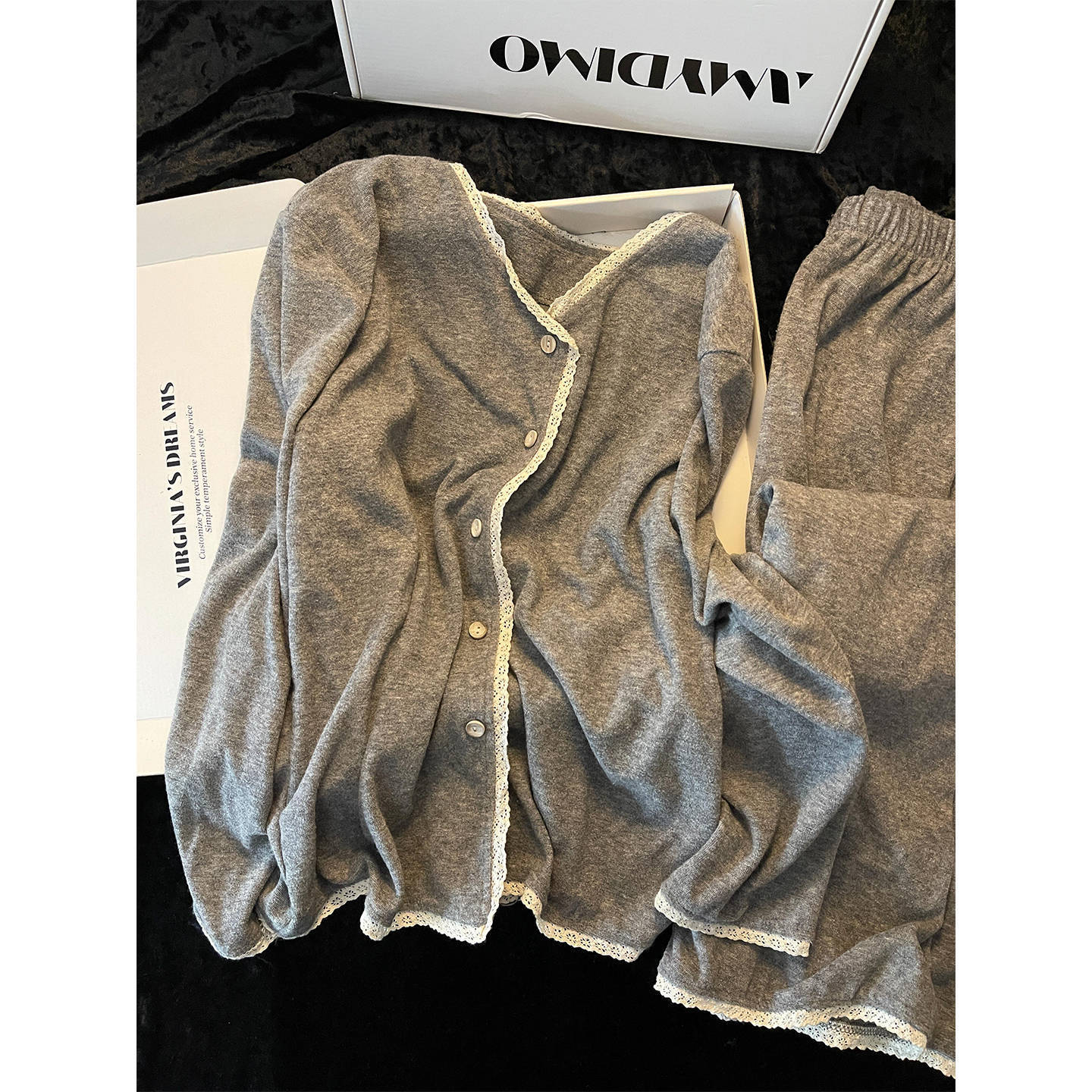 

Spot] French lace long-sleeved pajamas women s autumn new casual trousers can be worn outside loungewear spot XXL