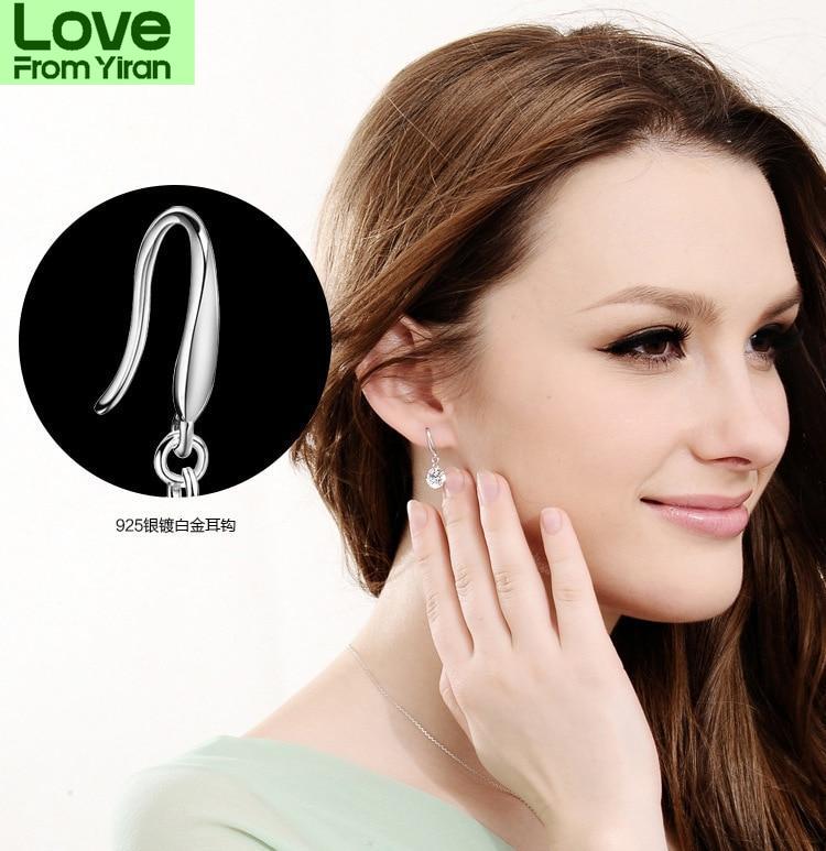 Sale 925 Silver Europe Feather Crystal Fashion Creative Cz Woman Earrings Love Micro Jewelry