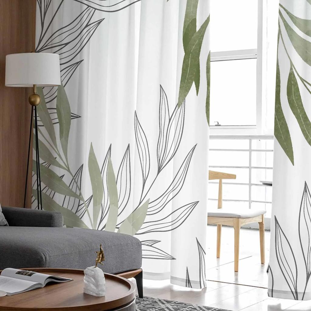 Willow Leaf Lines Salbeigrüne Tüllvorhänge für Wohnzimmer, durchsichtiger Vorhang für Schlafzimmer, Küche, Jalousien, Voile-Vorhänge