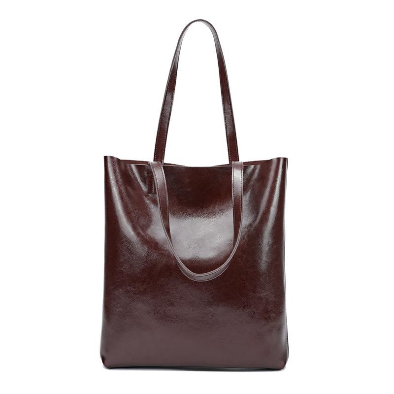 Retro large-capacity oil wax cowhide vertical shoulder tote bag, leather versatile high-end sense portable briefcase women
