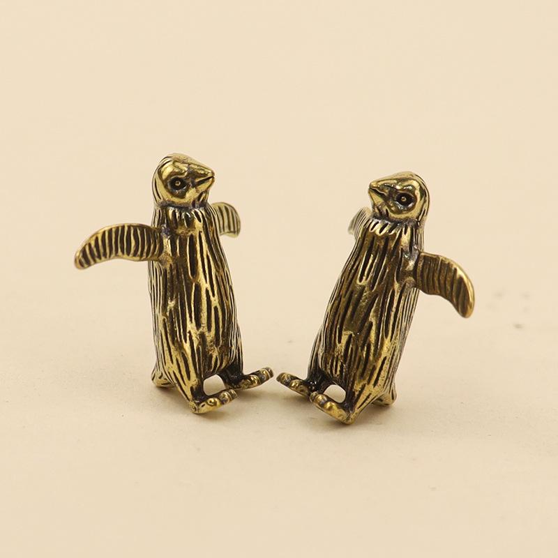 Adorable Childlike Brass Penguin Ornament - Cute Tea Pet Decoration