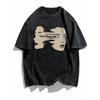 European Size Abstract Face Print Summer Trendy Oversized Shoulder Sleeve Extra Large Vintage Distressed Pure Washed Craft Round Neck T Shirt