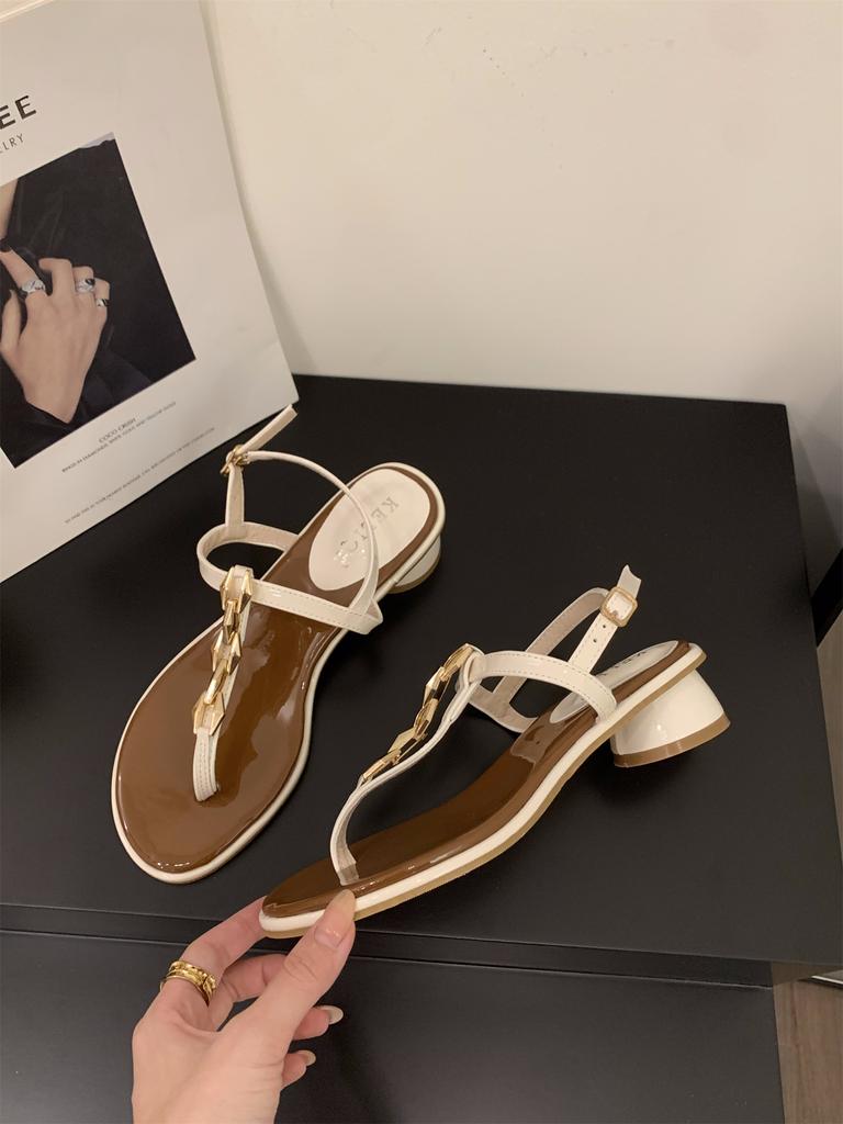 Niche thick heel French toe sandals fairy shoes 2025 new summer black temperament with skirt Roman shoes