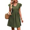Summer New Style Women's V-neck Leaf-sleeve Slim-fit Short-sleeved Wide-sleeve Elegant Dress