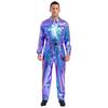 Glanzende Metallic Turn-down Kraag Lange Mouwen Hoge Taille Jumpsuit Heren Halloween Kostuum