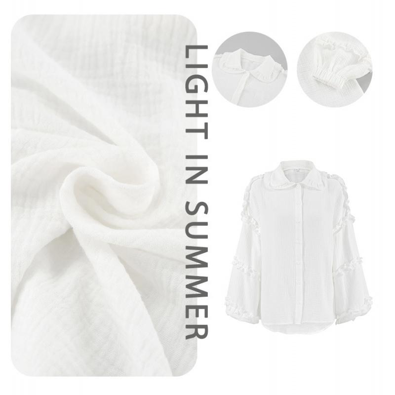 French-Style Lace Lantern Sleeve Loose Long-Sleeve Shirt For Women Spring Autumn Fashion New 100% Cotton Girls Top