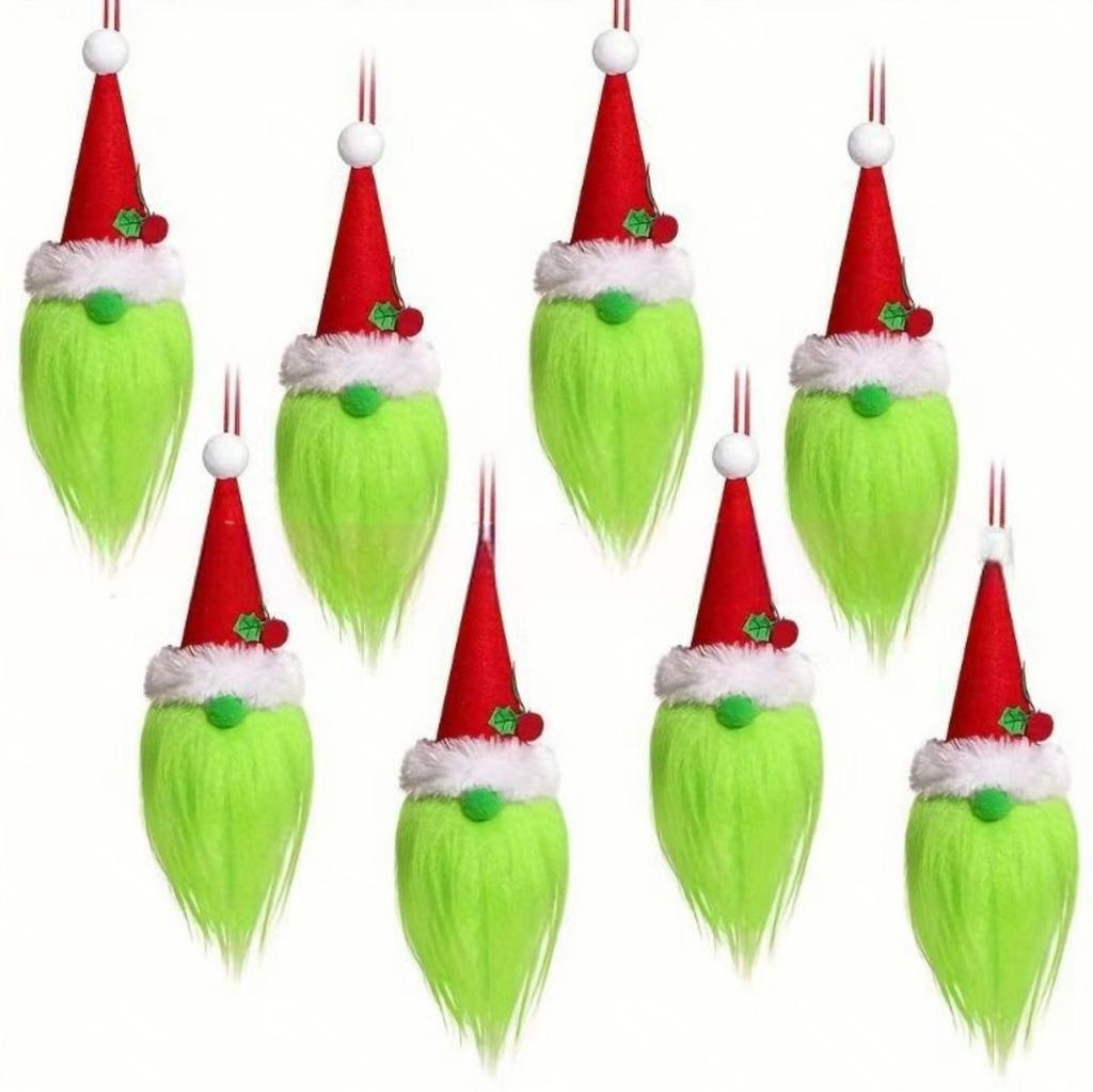 A Set Of 8 Pcs Faceless Doll Christmas Hat Red And Green Christmas Tree Decoration Plush Ornaments