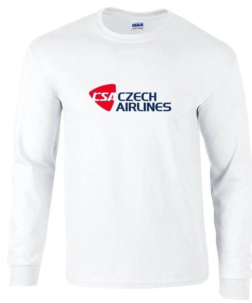 Czech Airlines Red Blue Logo Czechoslovakian Air White Long Sleeve T-Shirt 4XL