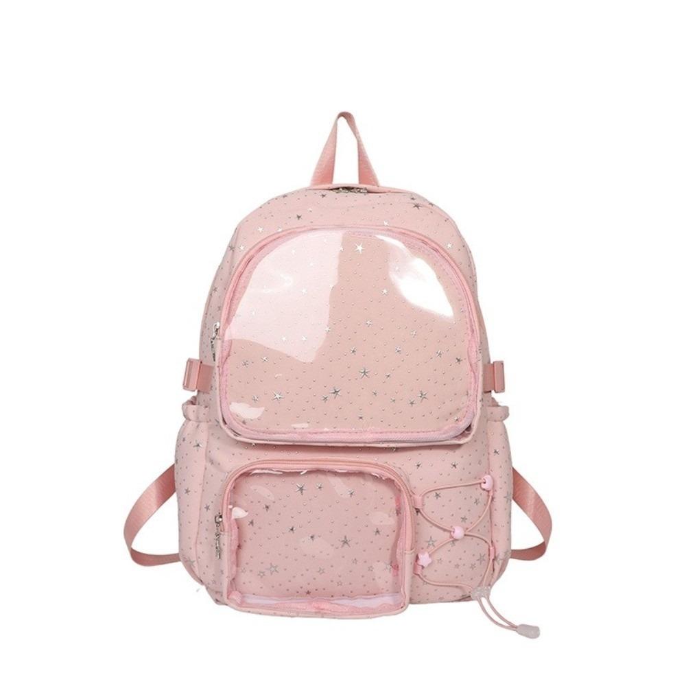 Oxford Cloth Star Backpack Print Transparent Itabag Casual Nylon Backpack  Women розовый