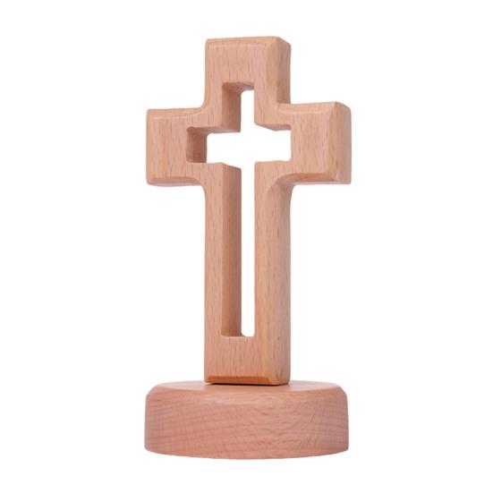 Standing Wooden Crucifix Statue Tabletop Religious Figurine Spiritual Christian Gift for Church Home Office Table Decor