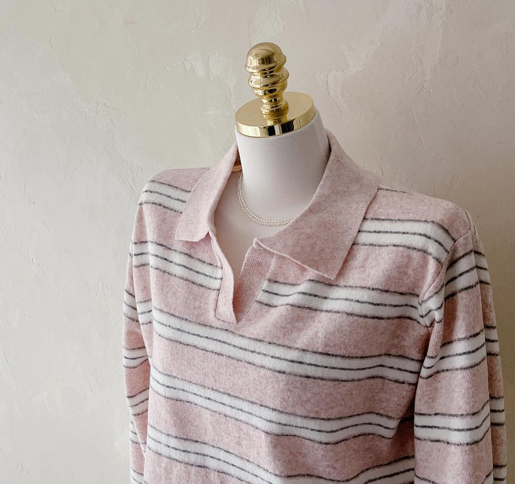 Women's Striped Collar Knit Loose Fit Soft Daily Office Look Sweater