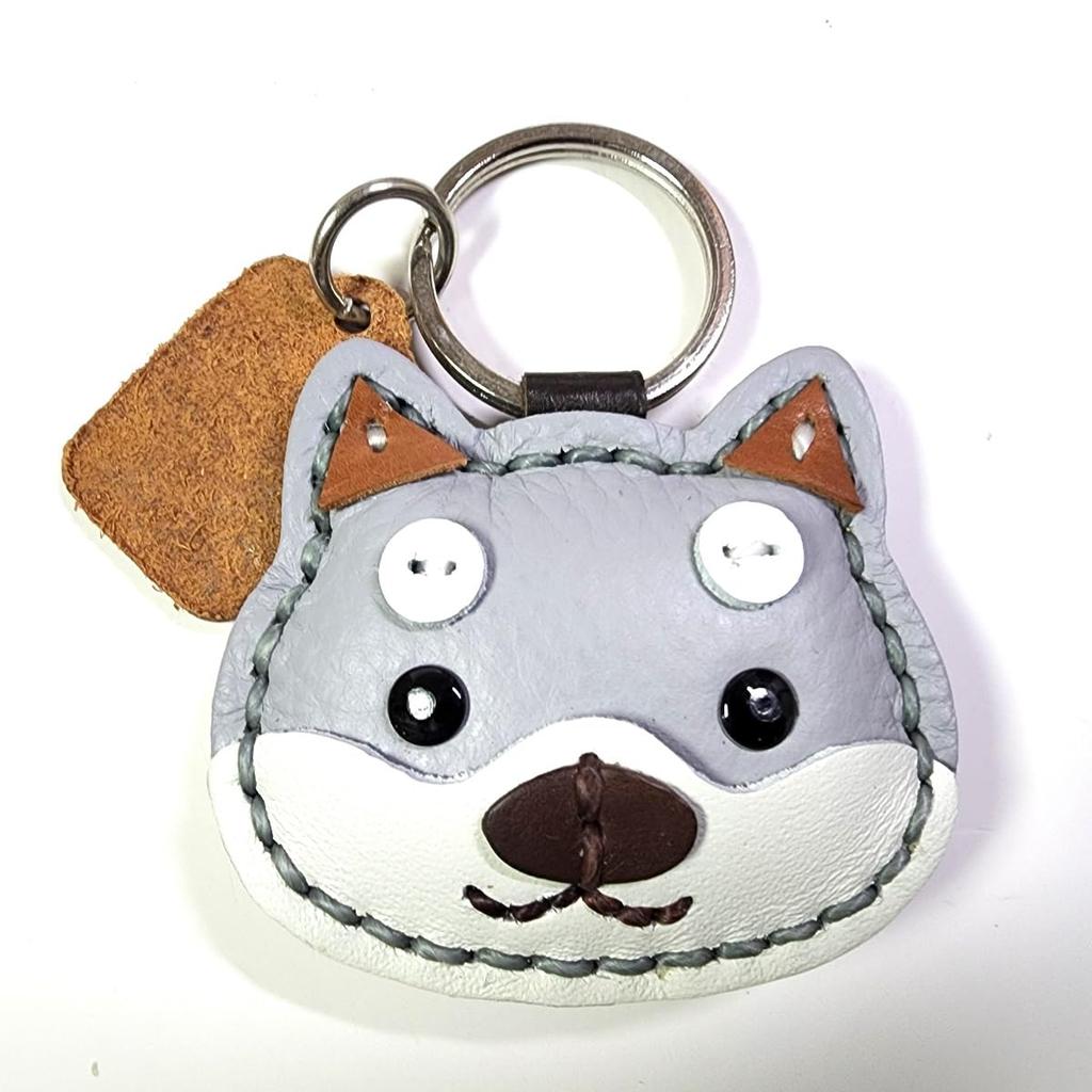 Gray Shiba Inu Genuine Leather Plump Cute Handmade Bag Made of Cowhide [deaizaka.biz] Keychain, Charm,