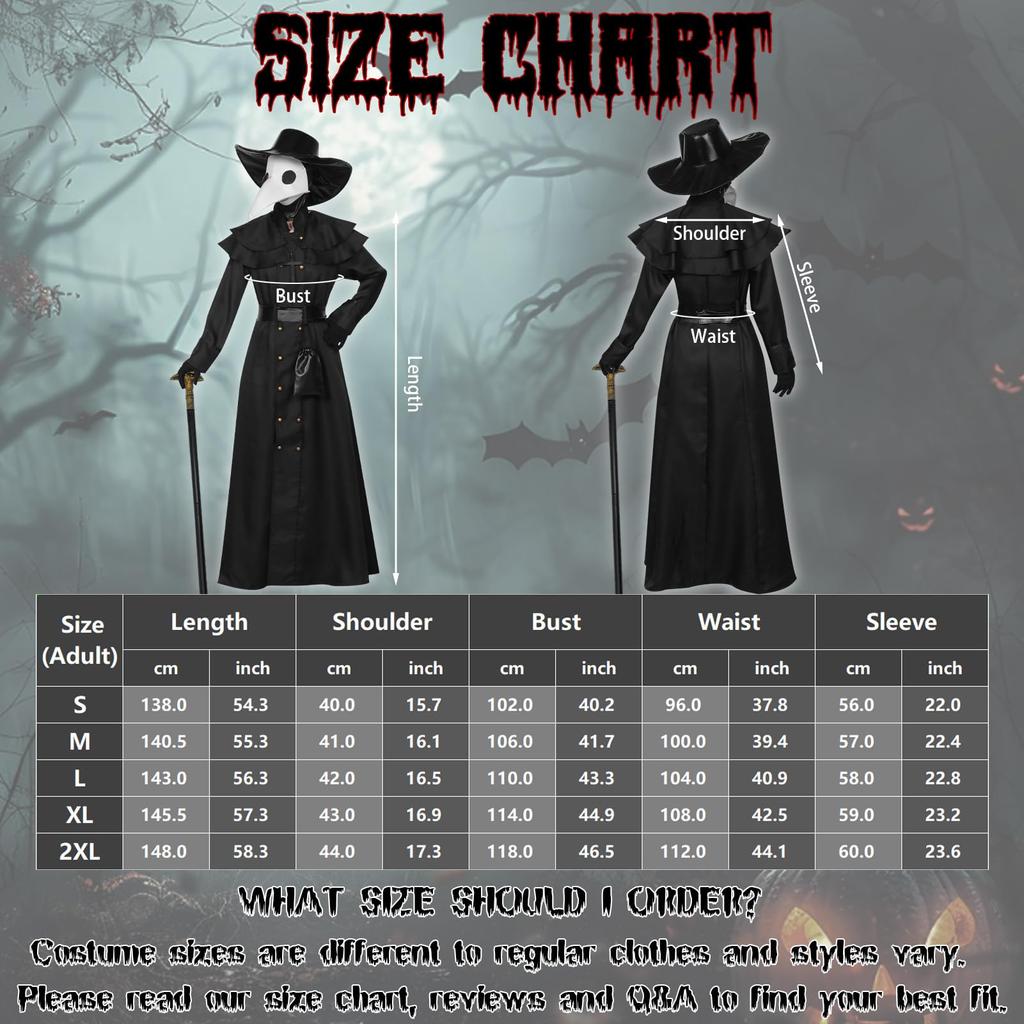 Joyasslly Halloween Cosplay Cape with Plague Crow Medieval Doctor Robe and Hat for School Cultural and Events Mask, Men's Costume, Set, Parties,