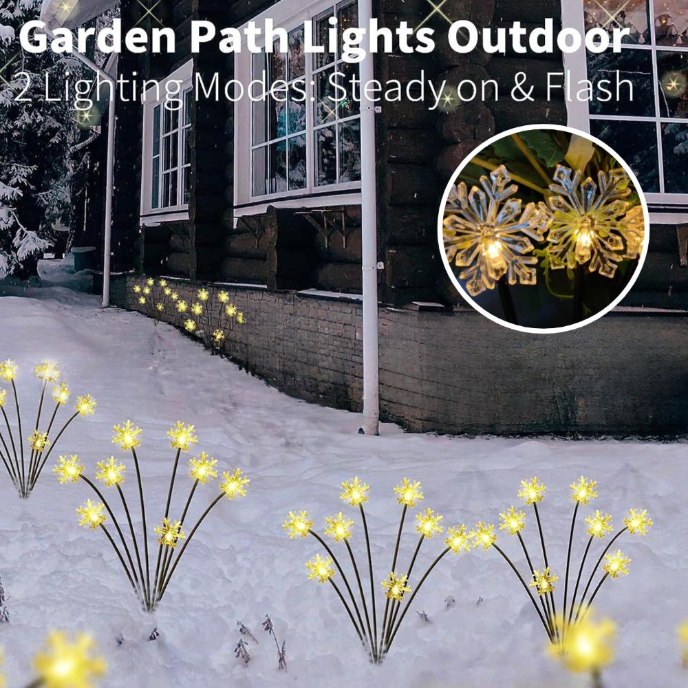1PC Snowflake Solar Christmas Decorations 2 Modes Swaying Garden Lights Outdoor Pathway Solar Lawn Decor Stake Light Warm Light