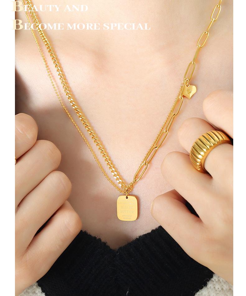 18K Gold-Plated Geometric Letter Pendant Necklace - Durable & Fashionable Titanium Steel Jewelry