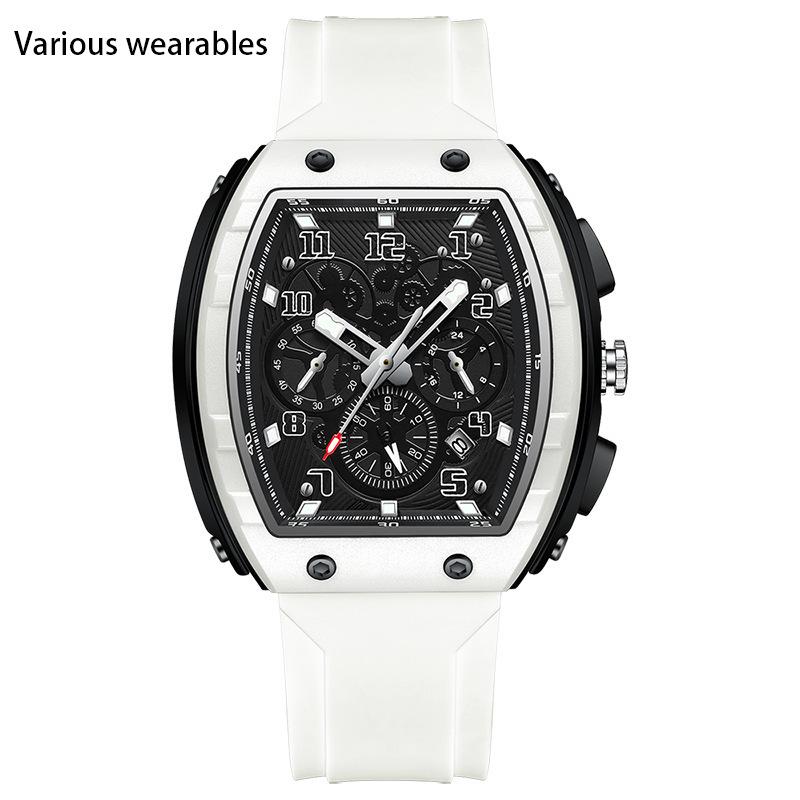 New Wine Barrel Square Quartz Watch Men's Simple Leisure Three Eyes Six Needle Men's Watch Calendar Waterproof Watch