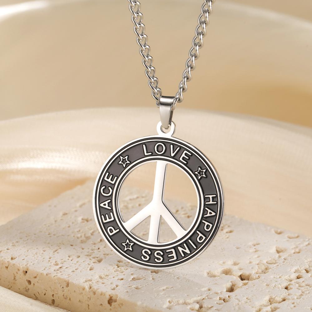 Dawapara Peace Sign Symbol Necklace Peace Love Happiness Blessing Pendant Stainless Steel Jewelry Hippie Accessories