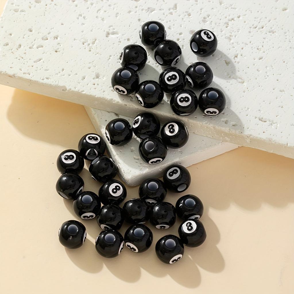 Z37 50pcs Fun Cartoon Billiard Design Black Beads Jewelry DIY Handmade Bracelet Earrings Key Chain Accessories Fashion Material