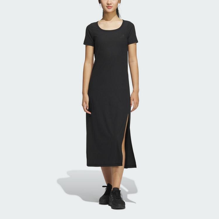 adidas SS25 Fashion Comfortable Soft Skin-Friendly Short Sleeve Dress Women Dresses Black JN0708