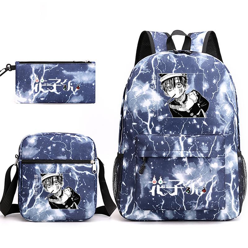 3 Piece School Backpack Set for Students Large Capacity Oxford Cloth Schoolbag with Shoulder Strap and Pencil Case
