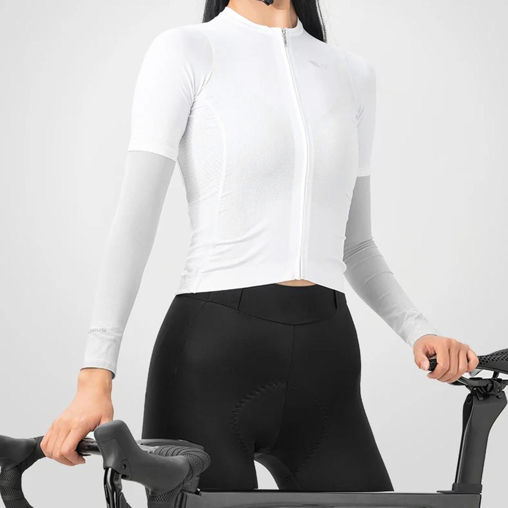 Cycling sun protection arm warmers with UPF50 filter, 2 pcs, white