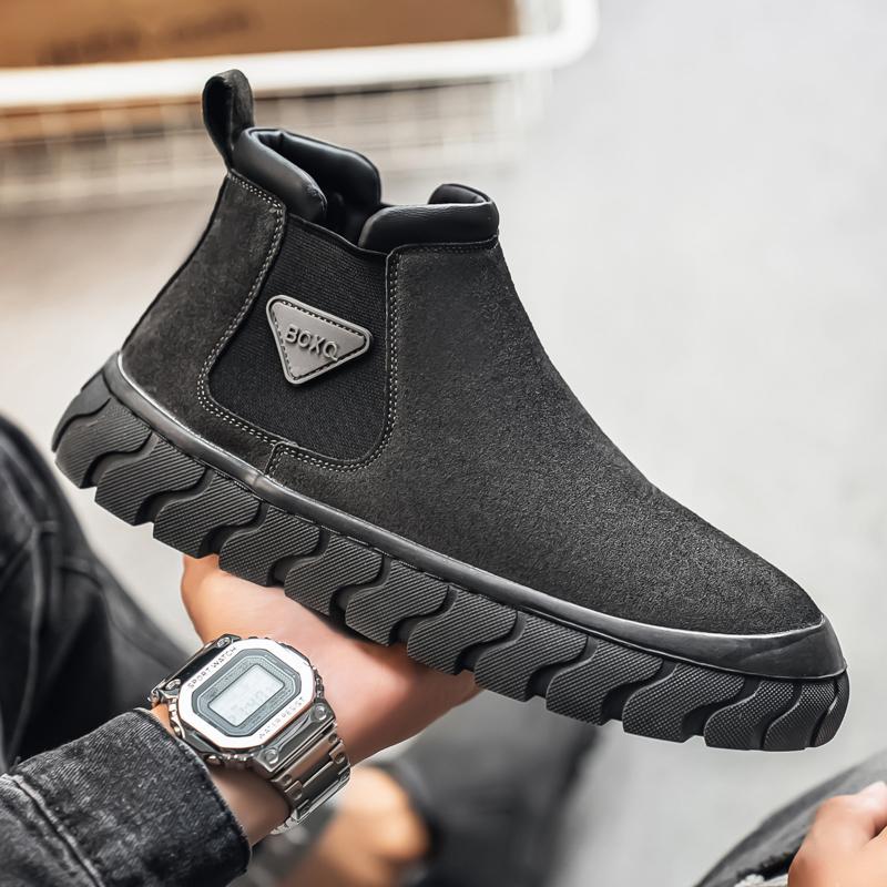 Man High Top Casual Men Shoes Flat Botas Chelsea De Hombre Autumn Khaki Chelsea Boots for Men Comfort Slip-on Ankle Boots for