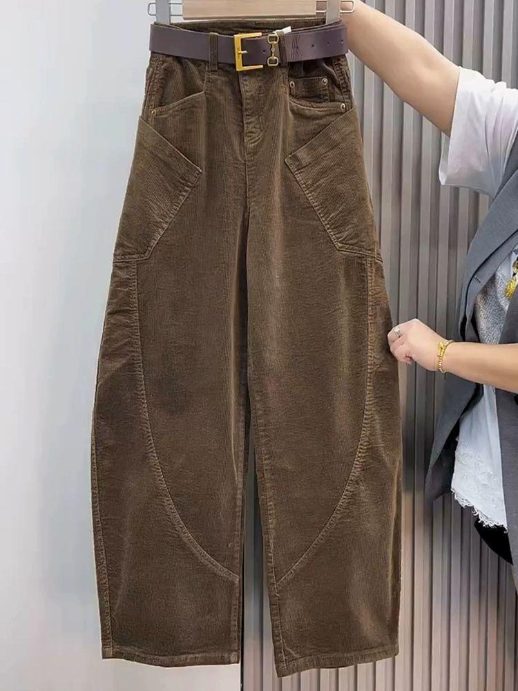 Winter 2025 Women's High Waist Retro Corduroy Slimming Wide Leg Floor-Length Pants